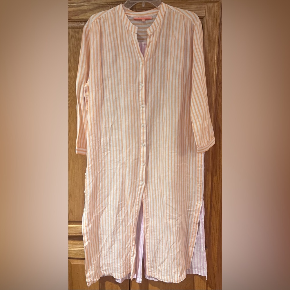Vilagallo Button-Down Pink/Orange/White Stripe Linen Maxi Shirt Dress Size Large - Picture 1 of 11
